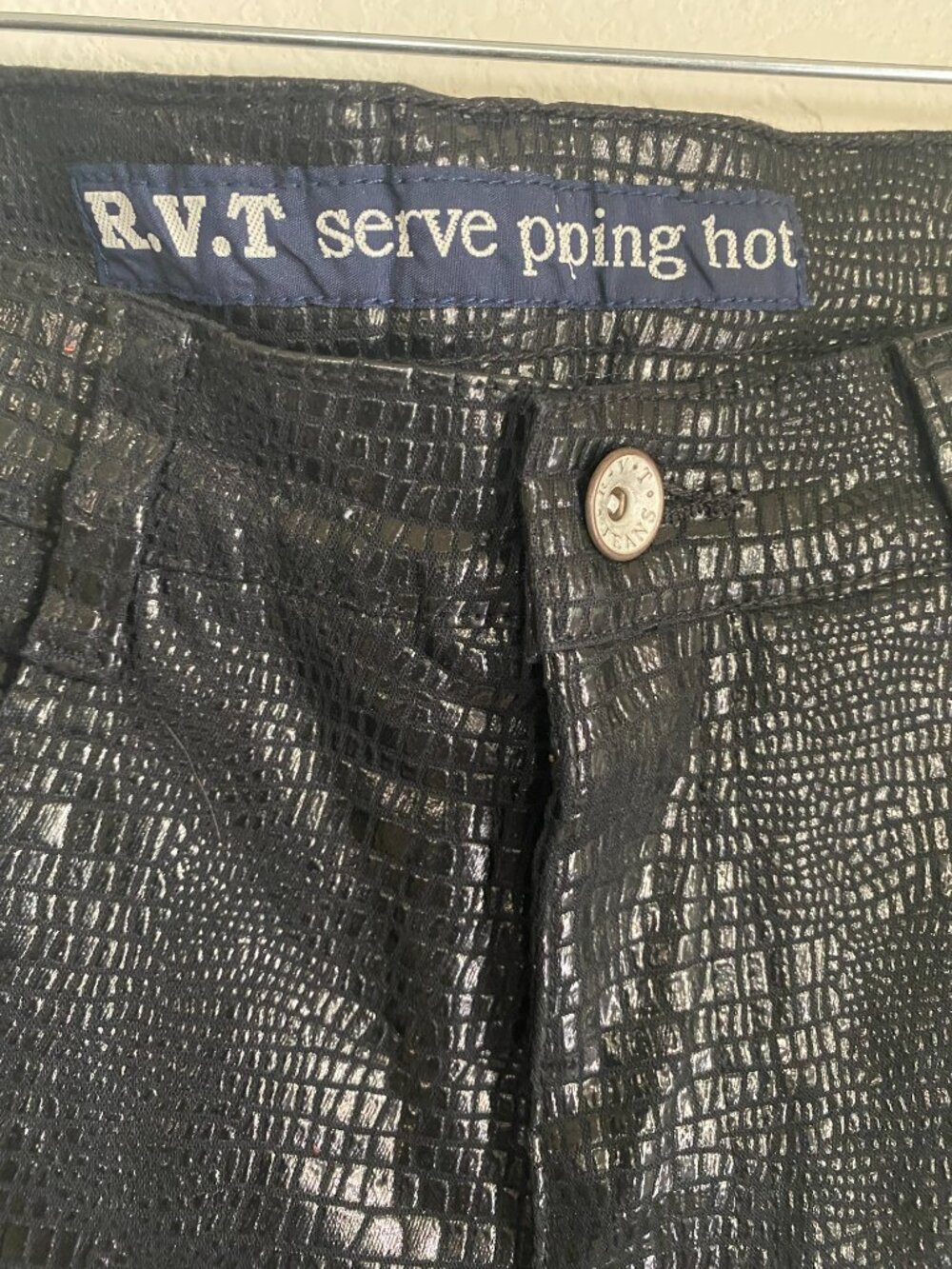 NWT R.V.T. Jeans Black Snakeskin Flare Pants 90s Y2k Excellent 13/14 - Picture 4 of 9